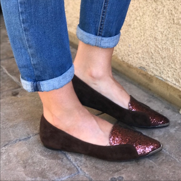 NIB Rust Metal Tip Toe Glitter Toe Loafer Flats - Picture 2 of 3